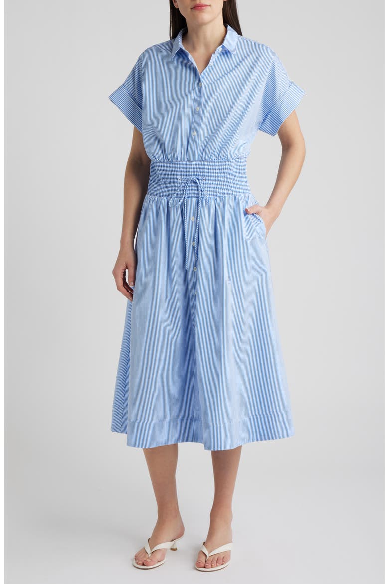 Stripe Smocked Waist Cotton Midi Dress