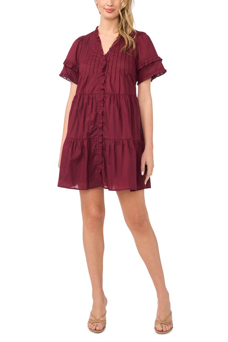 Pintuck Tiered Cotton Dress