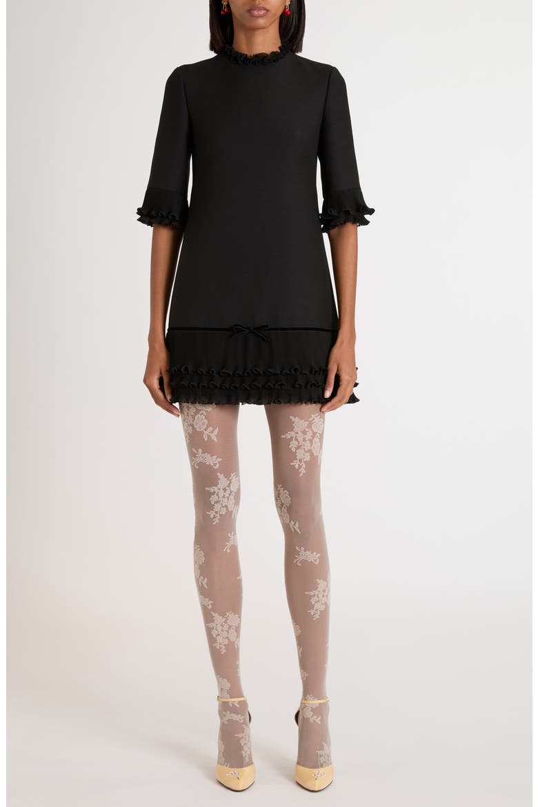 Ruffle Trim Crepe Couture Minidress