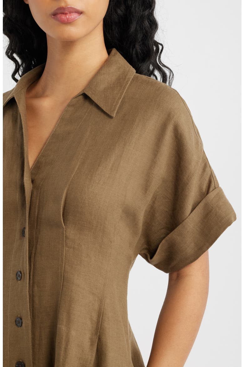 Pleated Linen Mini Shirtdress