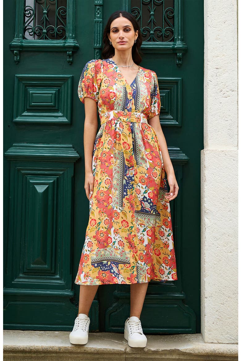 Floral Patchwork Print Midi Shirt Dress