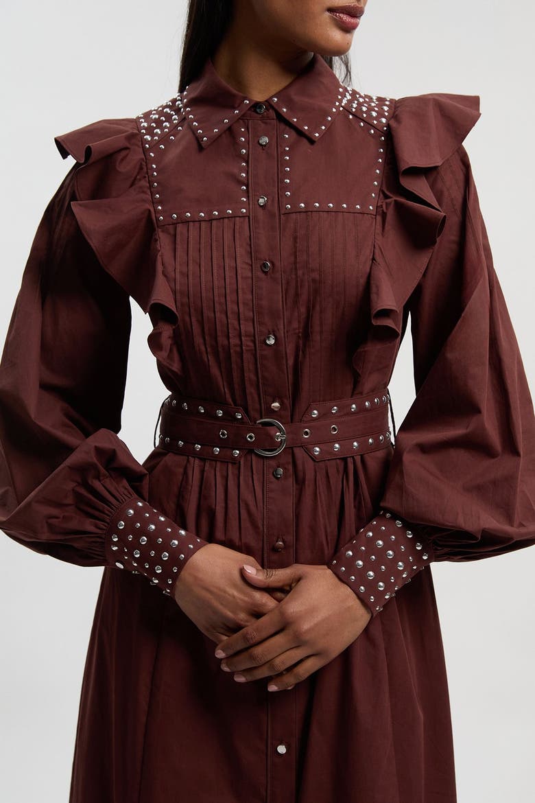 Cotton Studded Maxi Shirt Dress