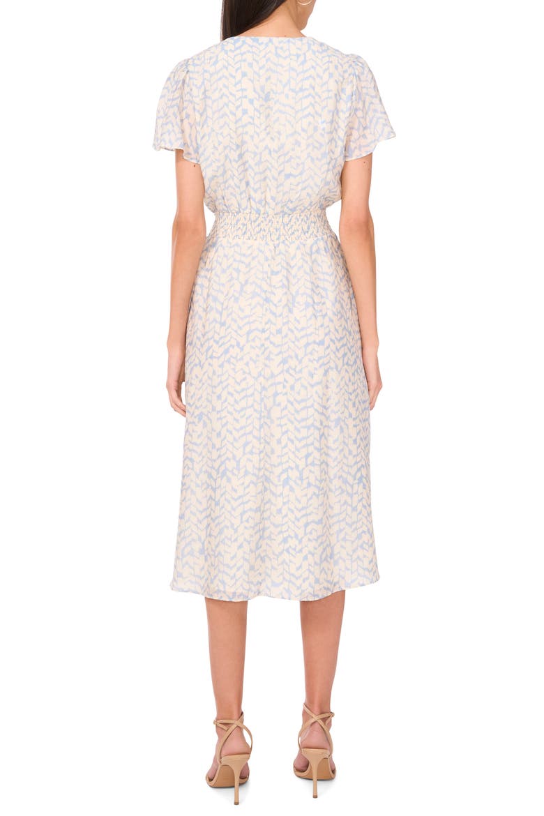 Abstract Print Flutter Sleeve Midi Dress