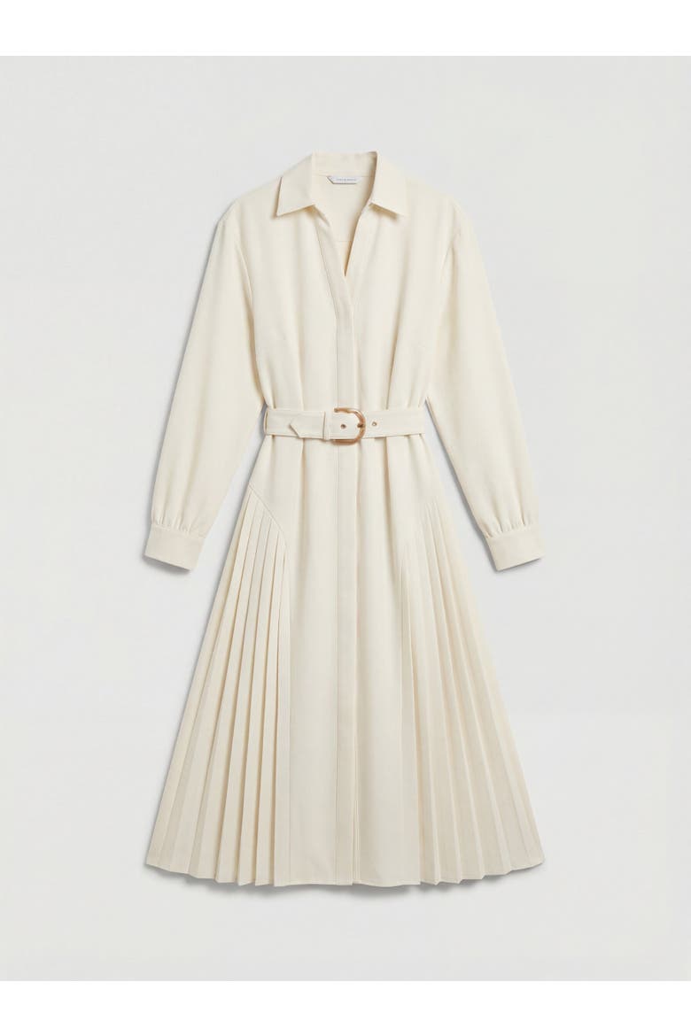 Tailored Crepe Belted Pleated Midi Dress