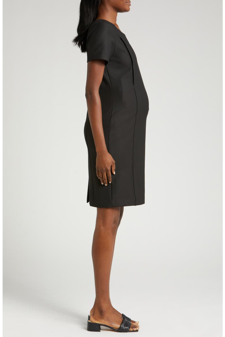Women's Short Sleeve Knee Length Maternity & Nursing Dress in Italian Stretch Suiting Fabric