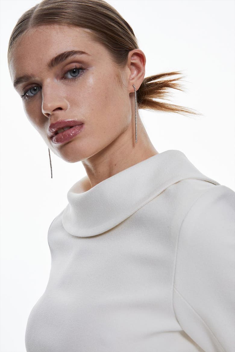 Crepe Roll Neck Pencil Midi Dress