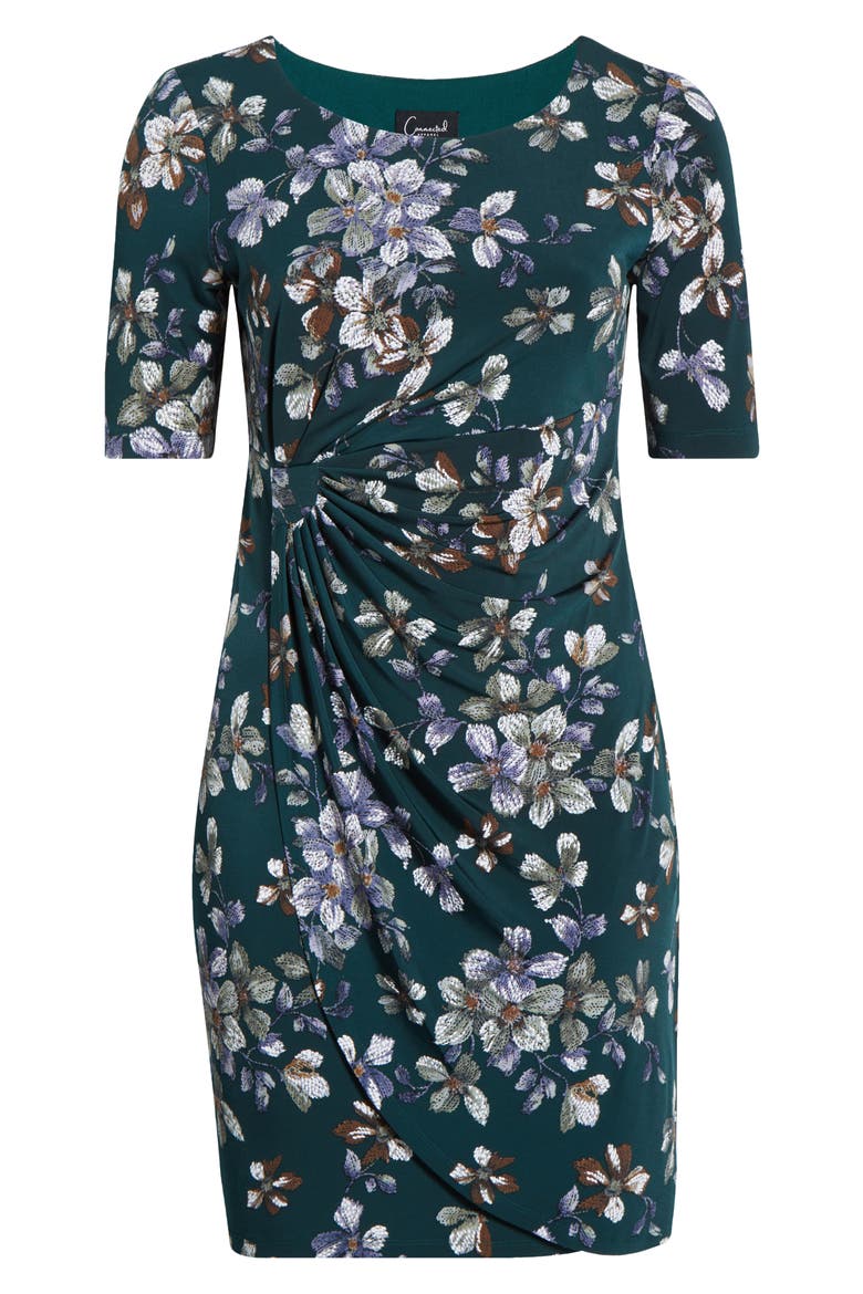 Floral Side Ruched Knit Dress