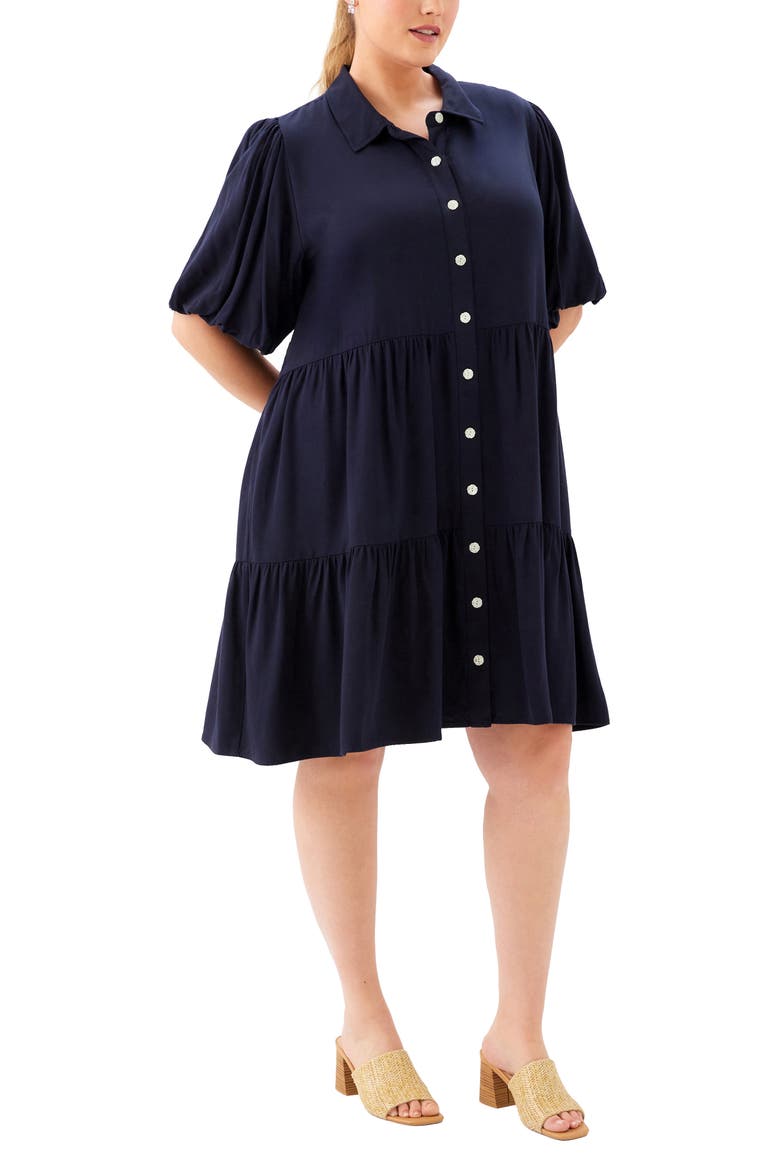 Tiered Puff Sleeve Shirtdress
