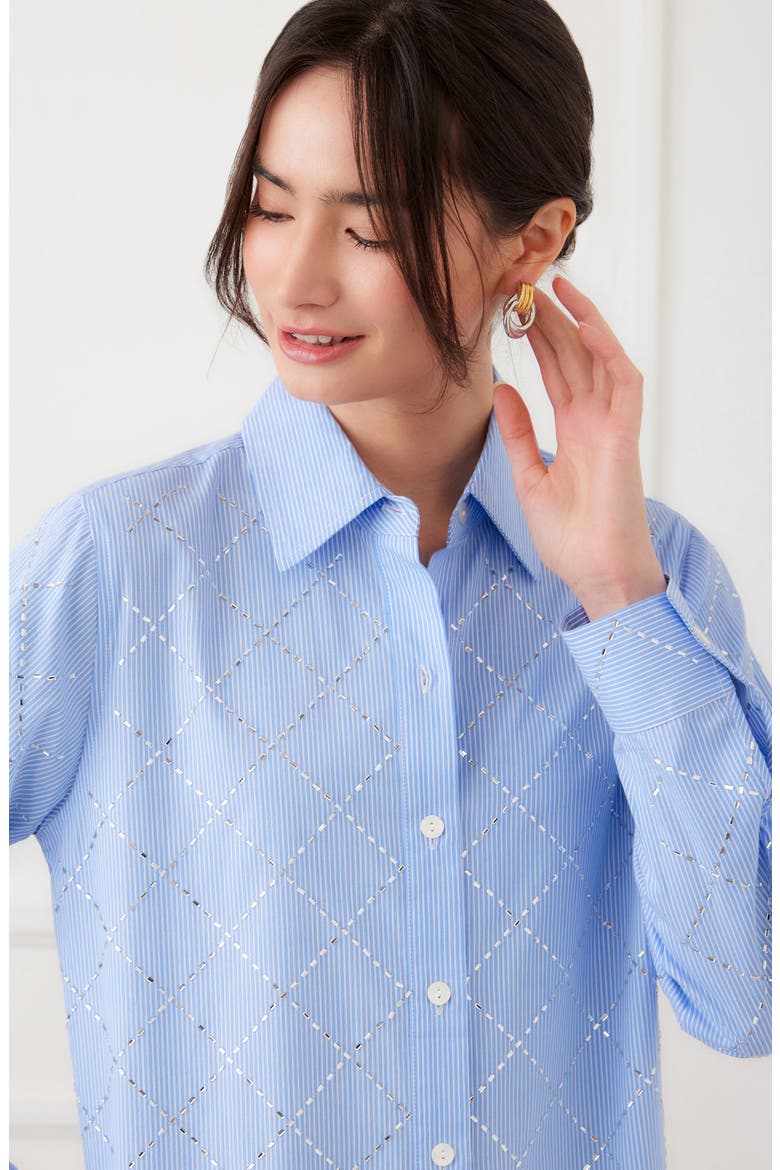 Embellished Long Sleeve Cotton Shirtdress