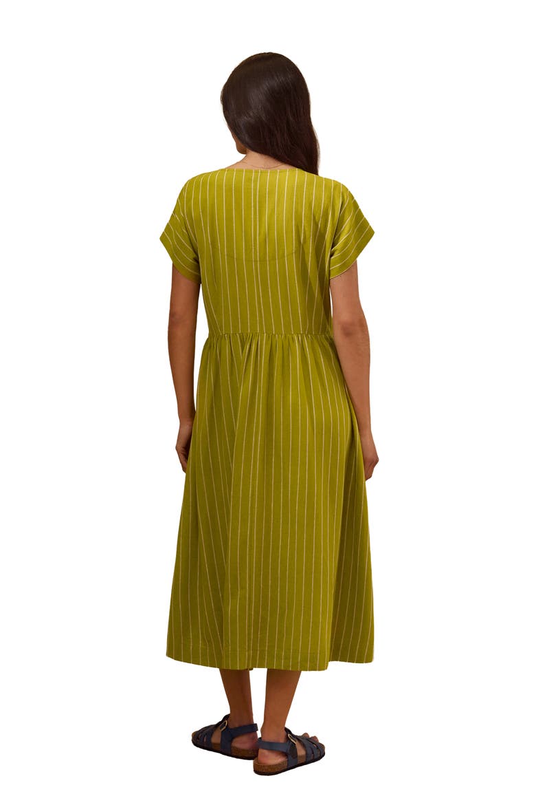 V-Neck Gathered-Waist Striped Midi Dress