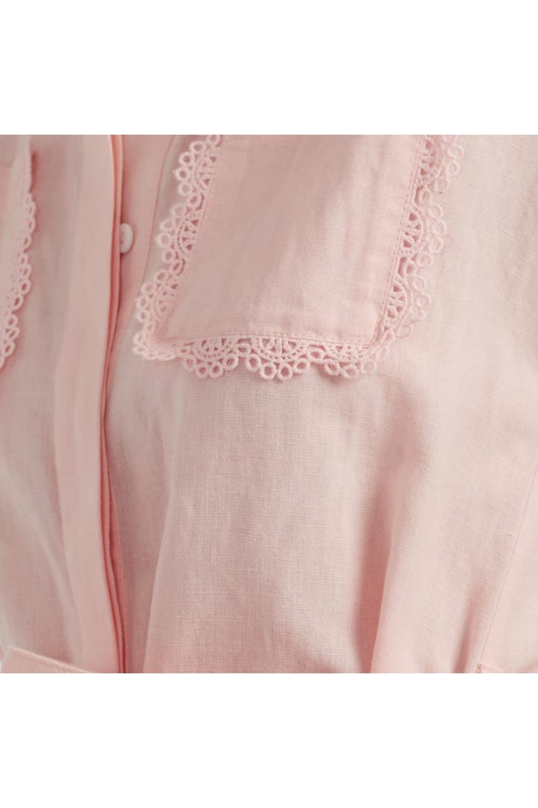 Linen-Blend Scallop Shirt Dress