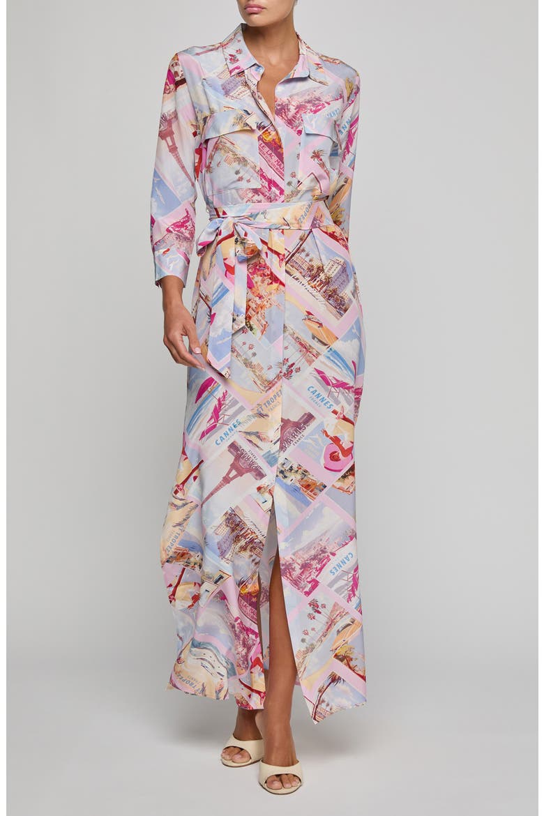 Cameron Print Long Sleeve Silk Maxi Shirtdress