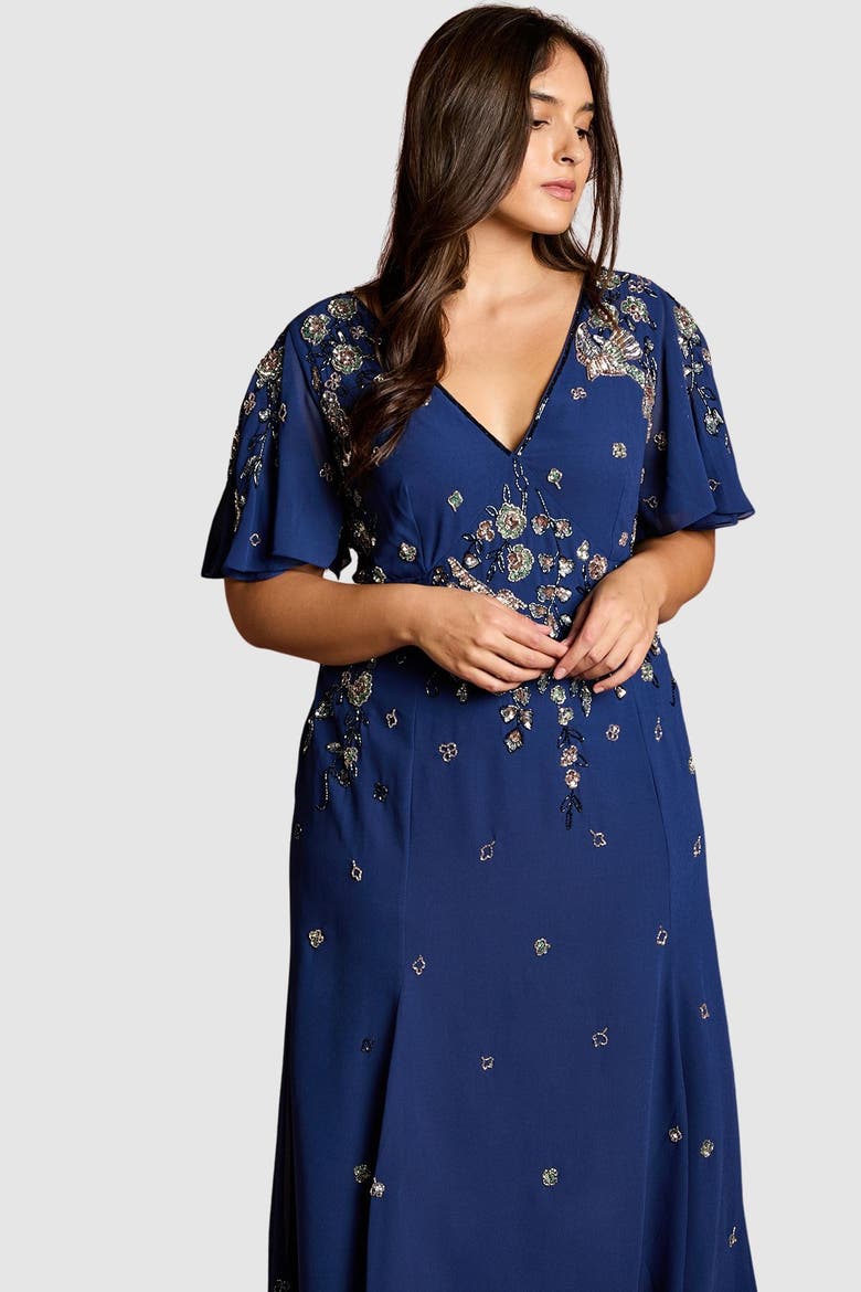 Plus Floral Embellished Midi Dress
