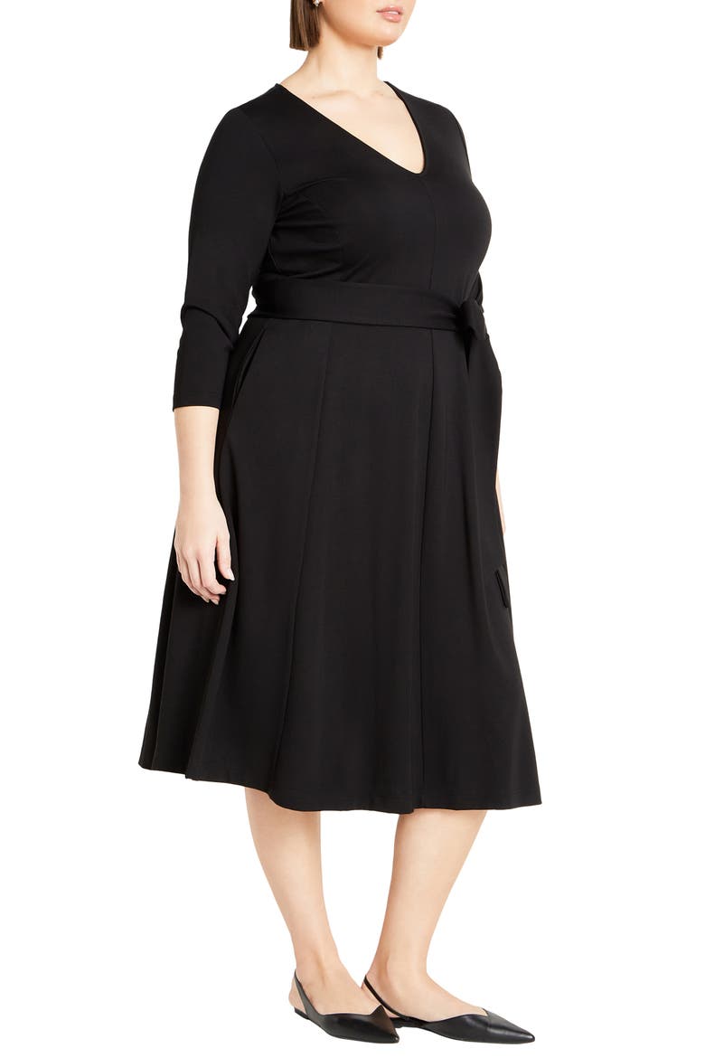 Rayna Tie Waist Stretch Ponte Midi Dress