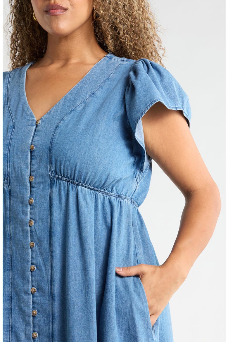 Flutter Sleeve Chambray Midi Dress