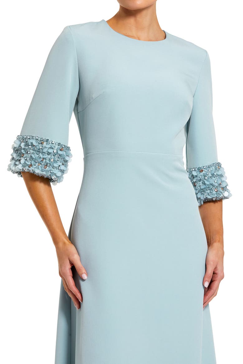 Women's A-Line Crepe Gown with Embellished Three-Quarter Sleeves