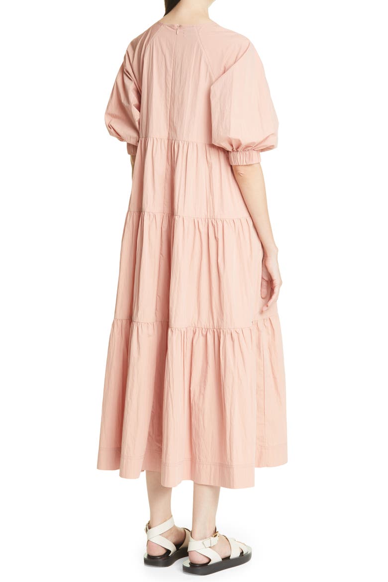 Tiered Bubble Sleeve Midi Dress