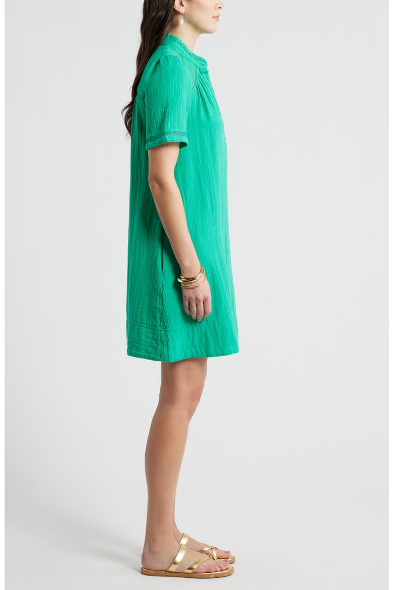 Ruffle Embroidered Inset Cotton Shift Dress