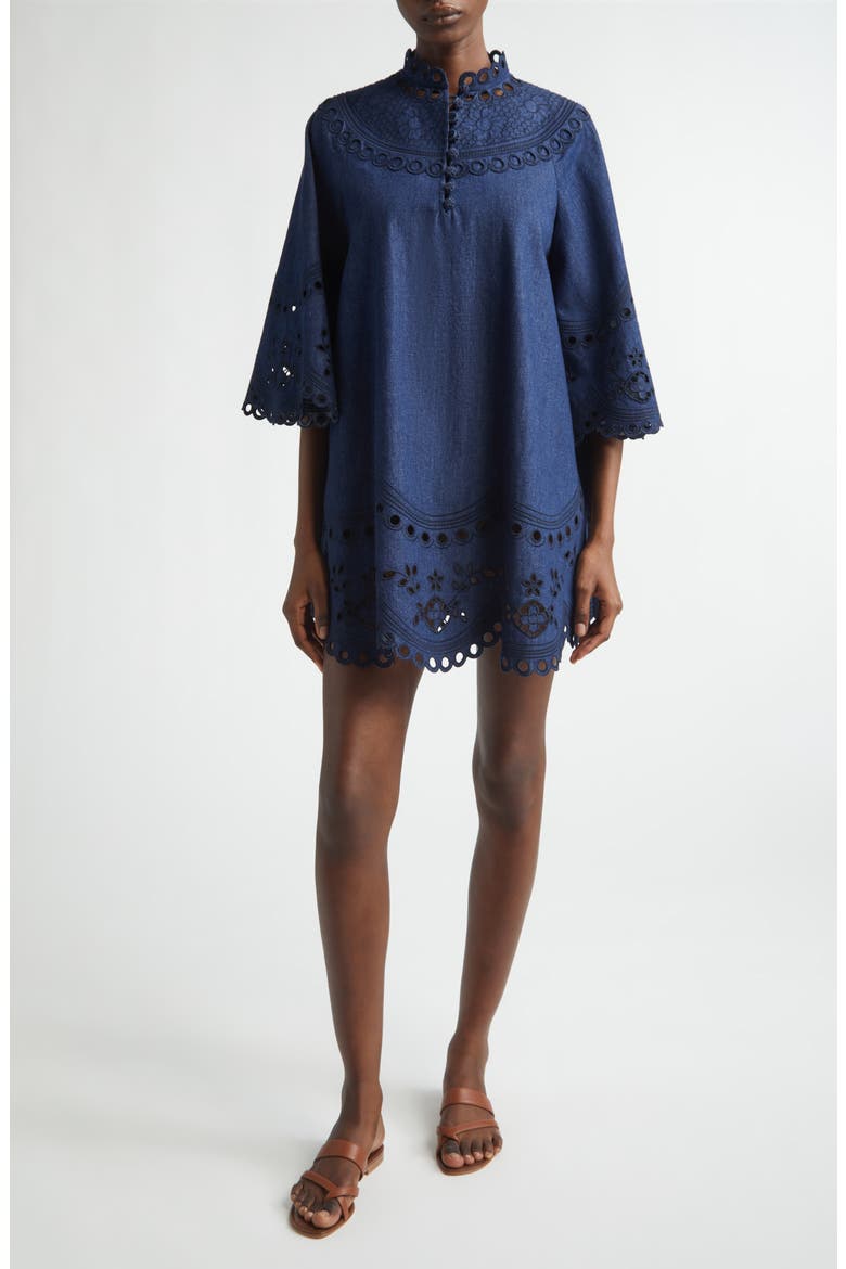 Mohan Broderie Anglaise Trim Denim Minidress