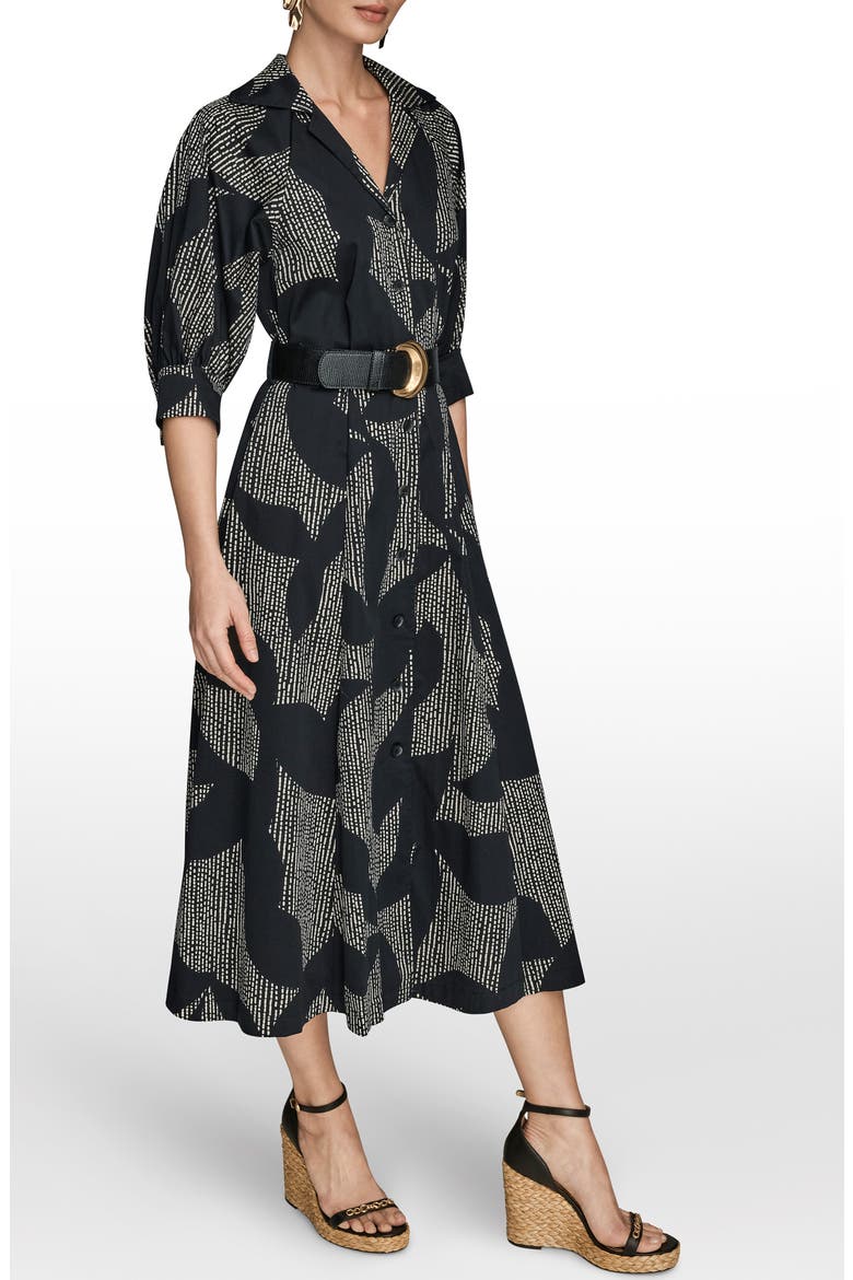 Abstract Print Belted Midi Shirtdress