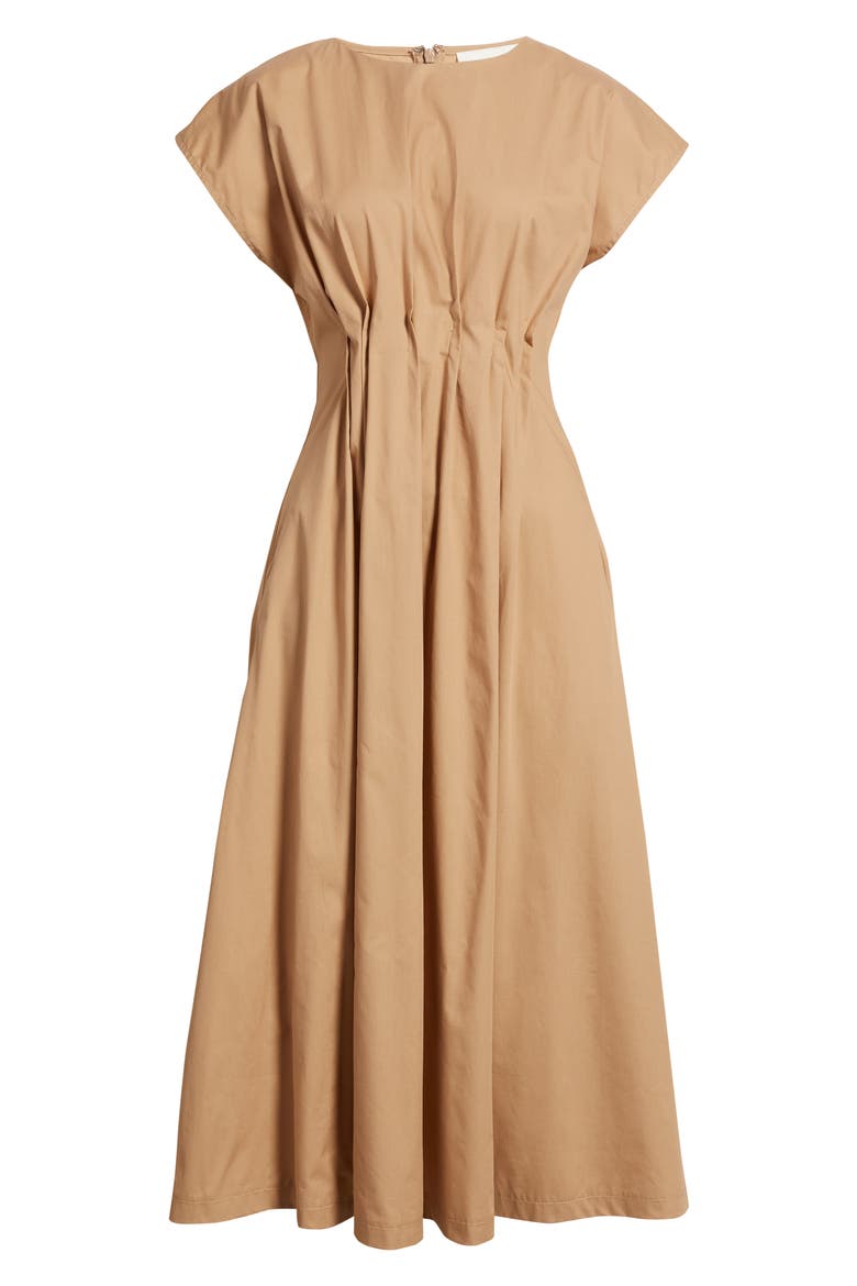 Gathered Waist Cotton Midi Dress