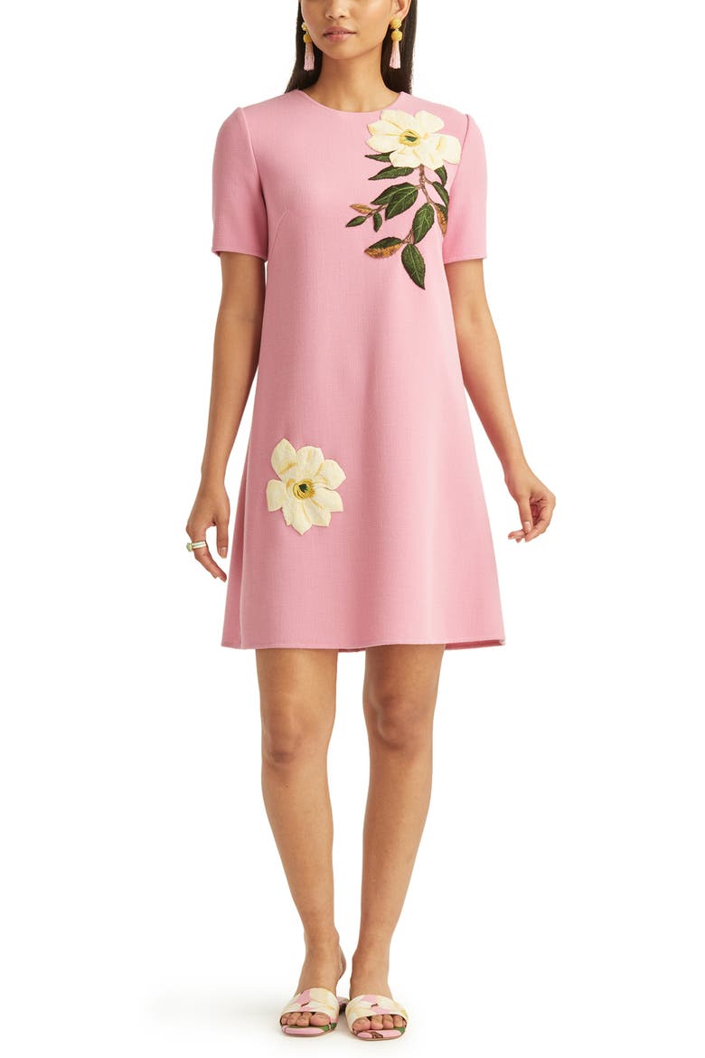 Magnolia Embroidered Stretch Wool Shift Dress