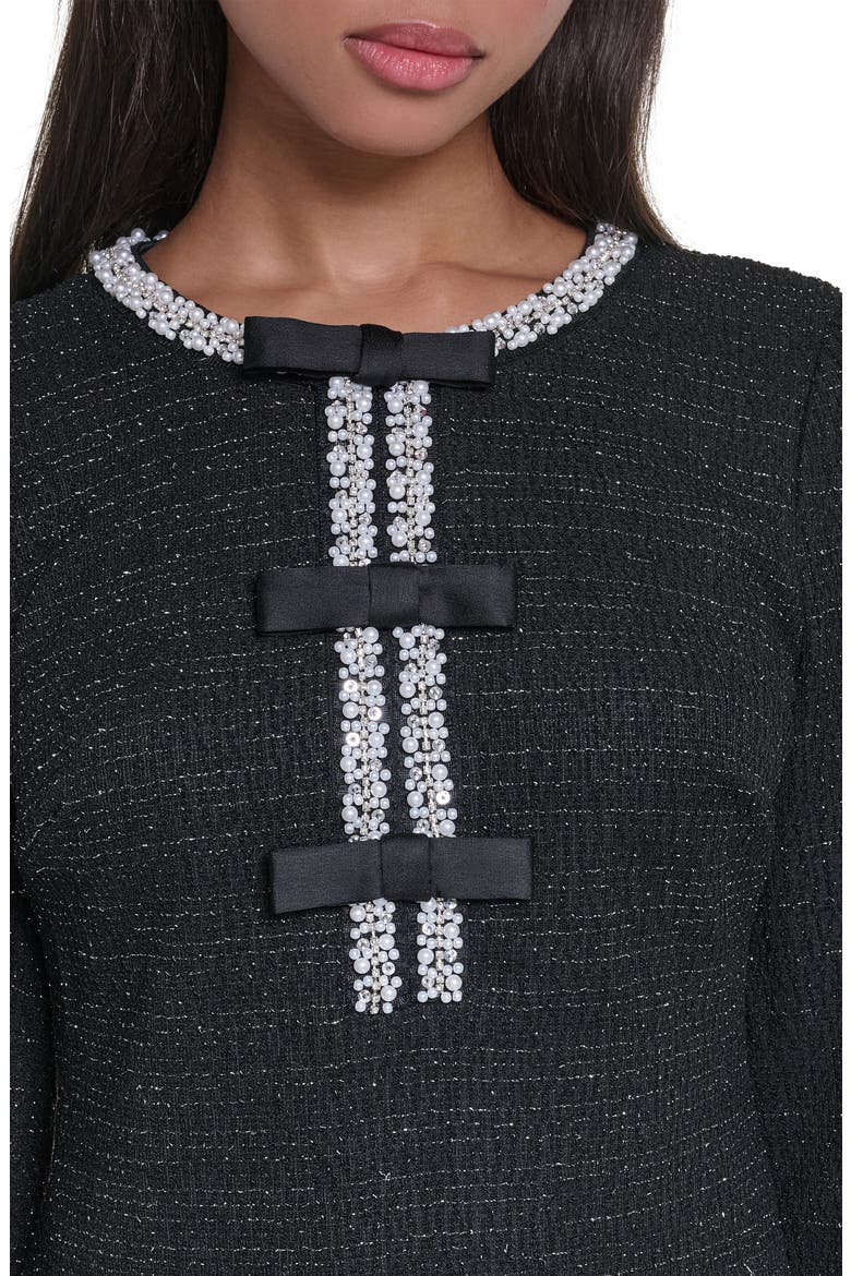 Bead Detail Shimmer Knit Tweed Shift Minidress