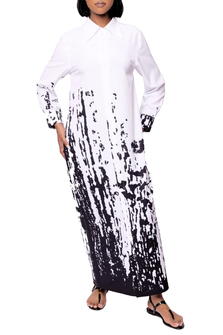 Bali Print Long Sleeve Maxi Shirtdress