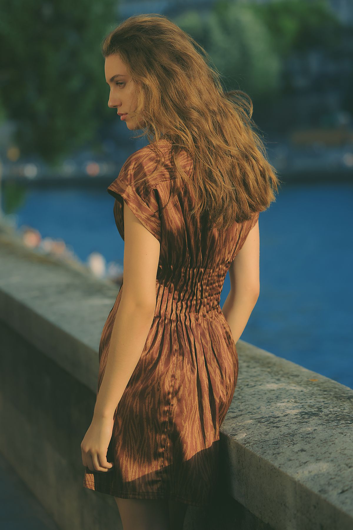 Linded Silken Pleated Shirtdress by Pilcro