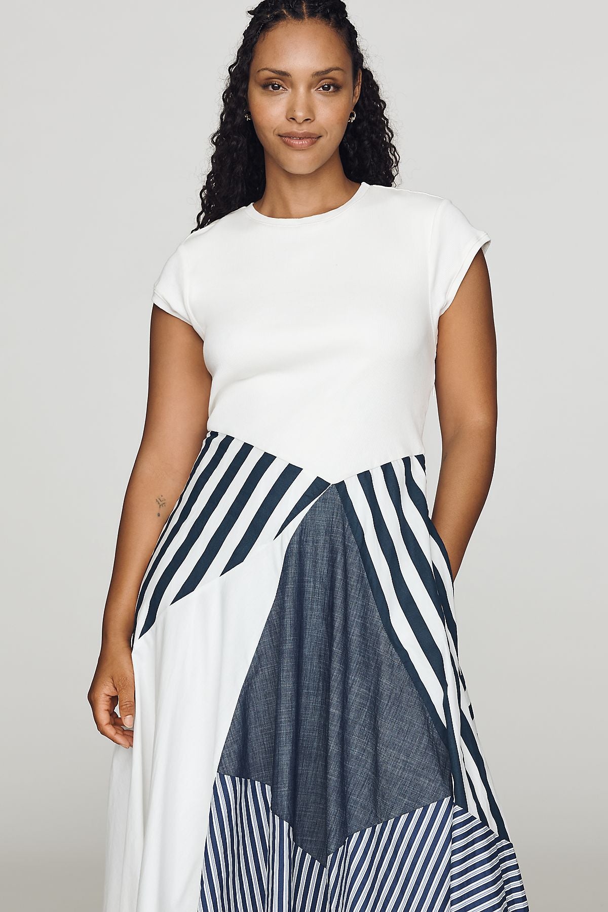 Maeve Twofer Patchwork Midi Dress
