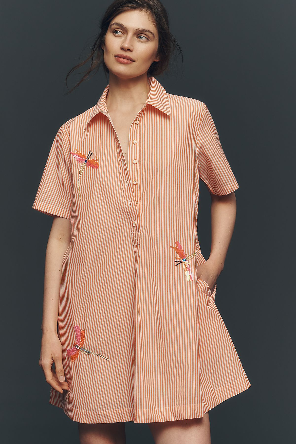 By Anthropologie Pollie Embroidered Swing Mini Dress