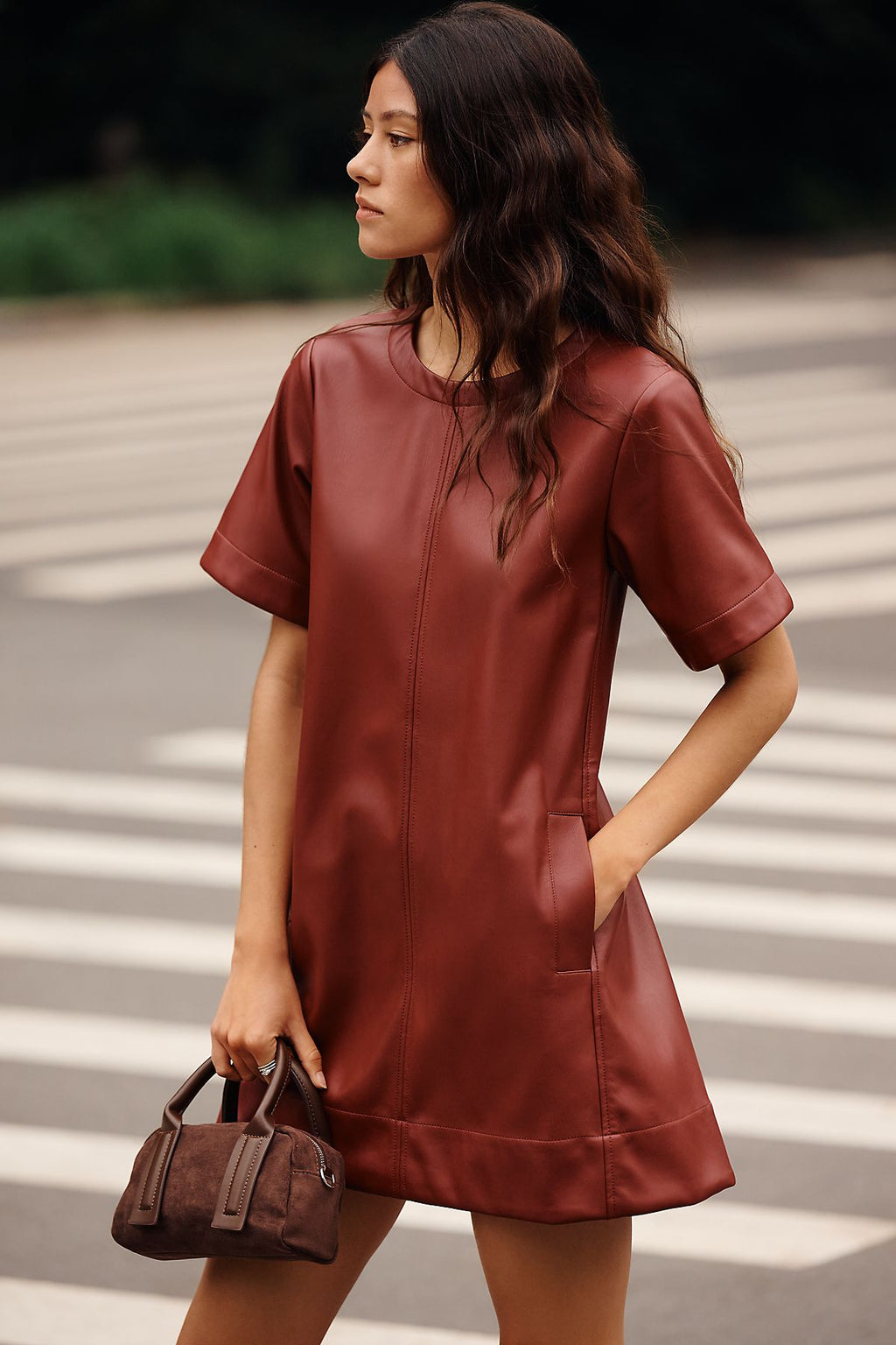 Maeve Emmy Faux-Leather Mini Dress