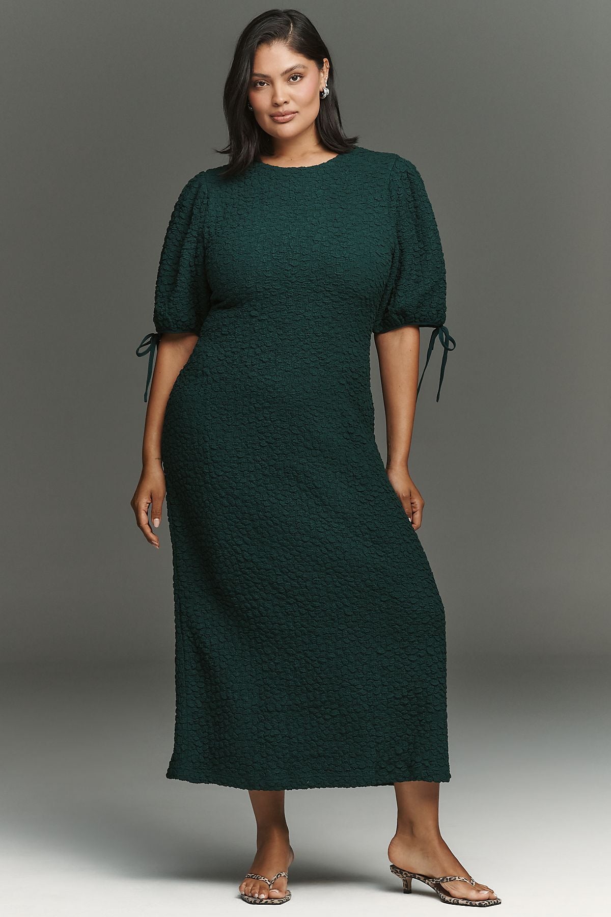English Factory Short-Sleeve Textured Midi Dress