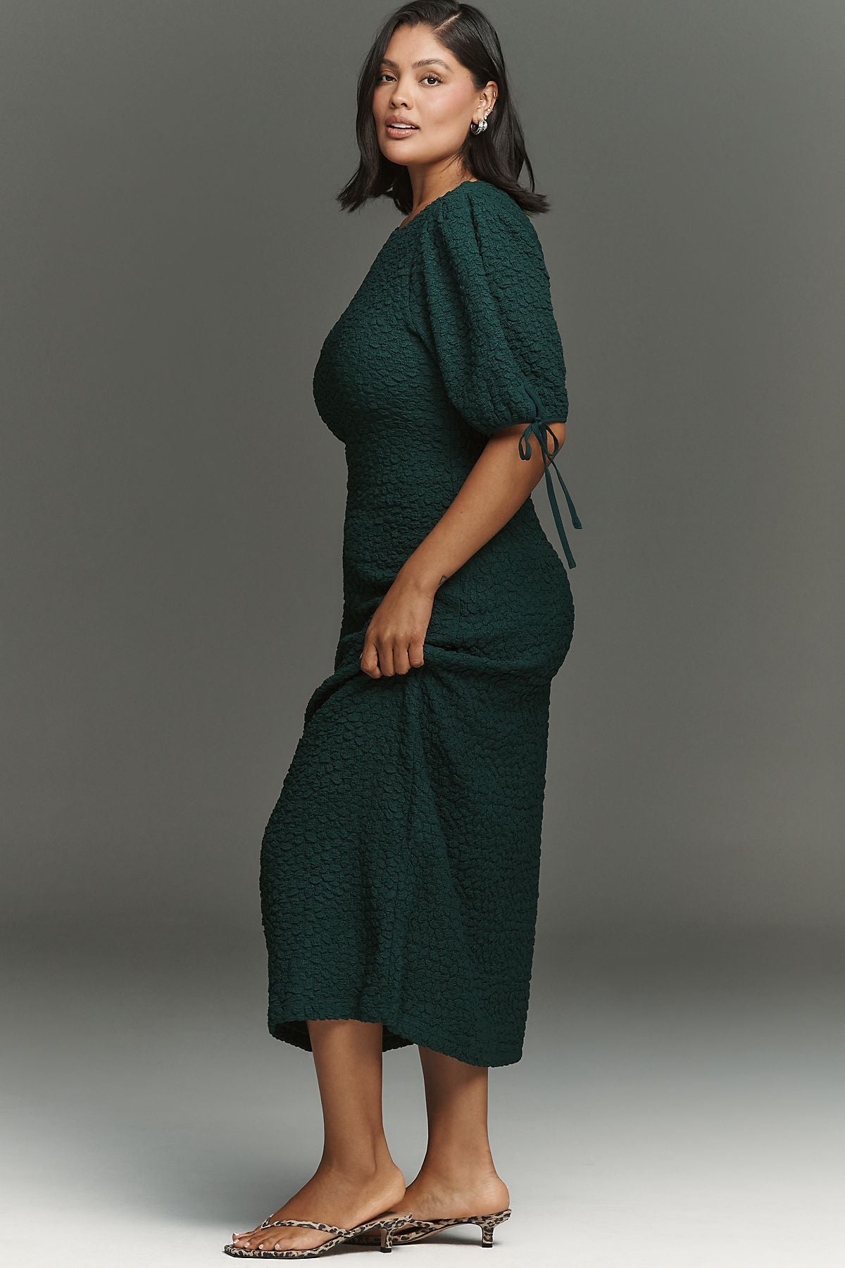 English Factory Short-Sleeve Textured Midi Dress