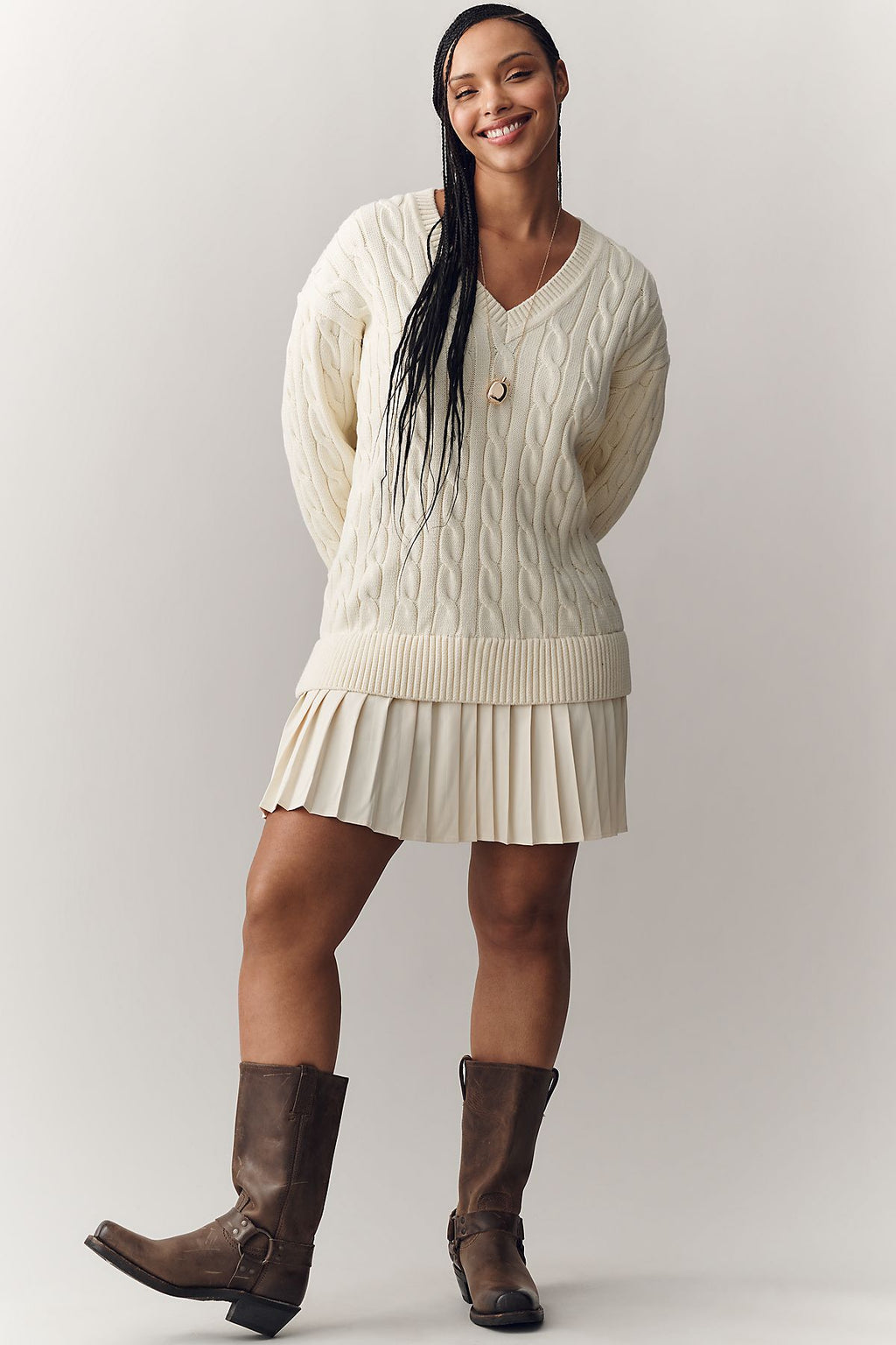 English Factory V-Neck Long-Sleeve Mini Twofer Dress