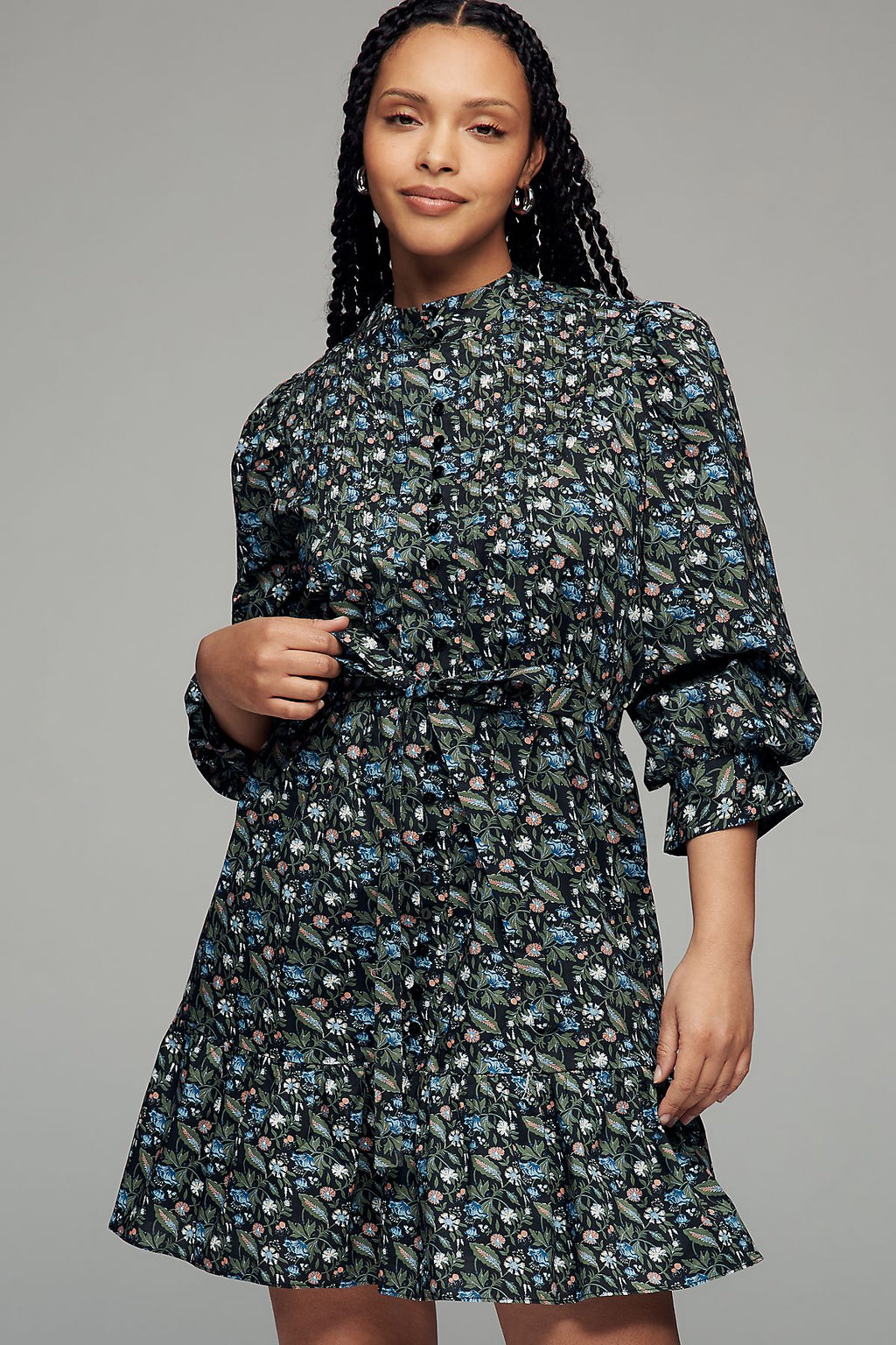 English Factory Long-Sleeve Floral Mini Shirtdress