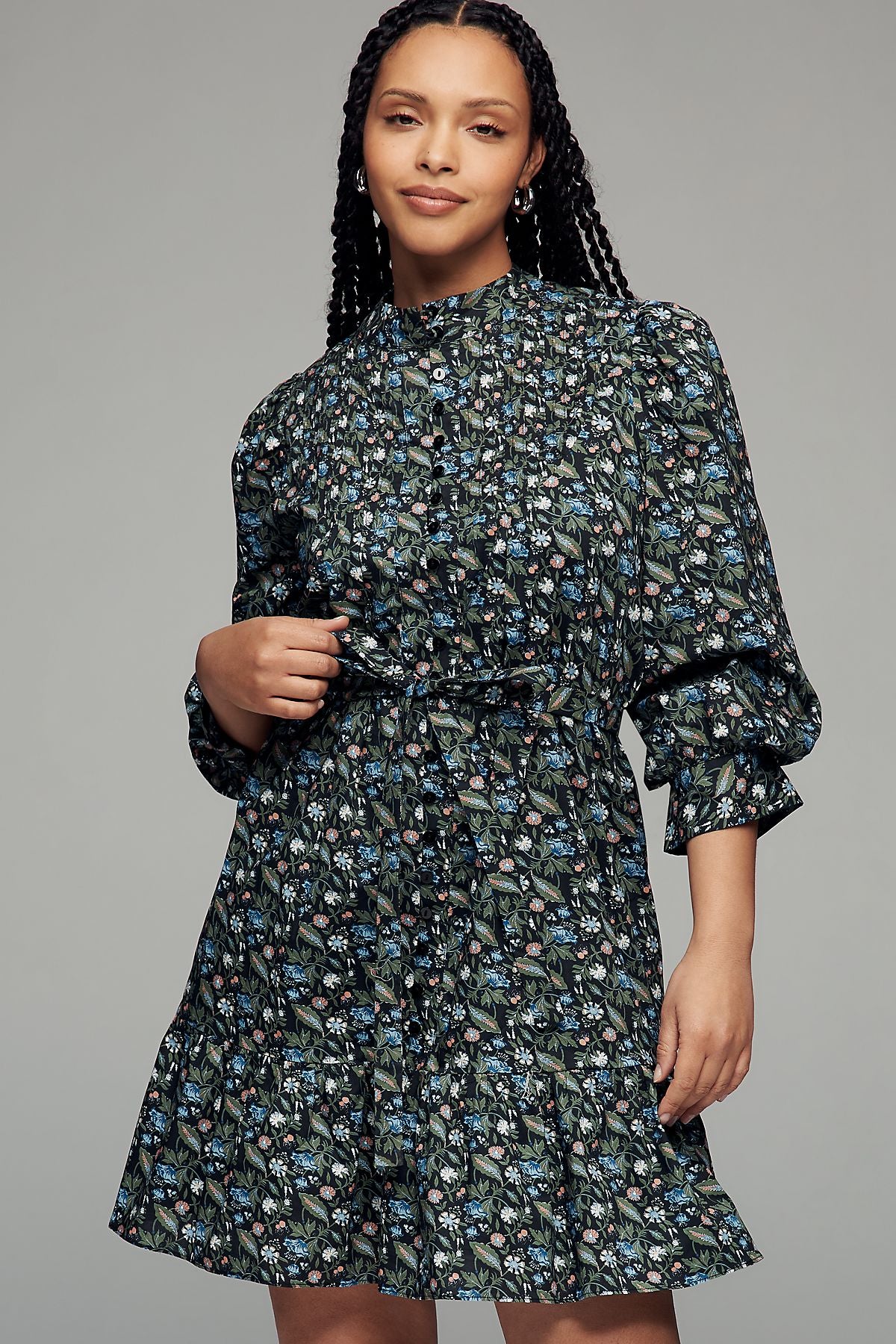 English Factory Long-Sleeve Floral Mini Shirtdress