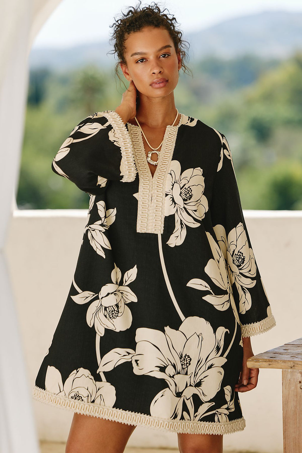 English Factory 100% Cotton Plus Kaftan Mini Dress