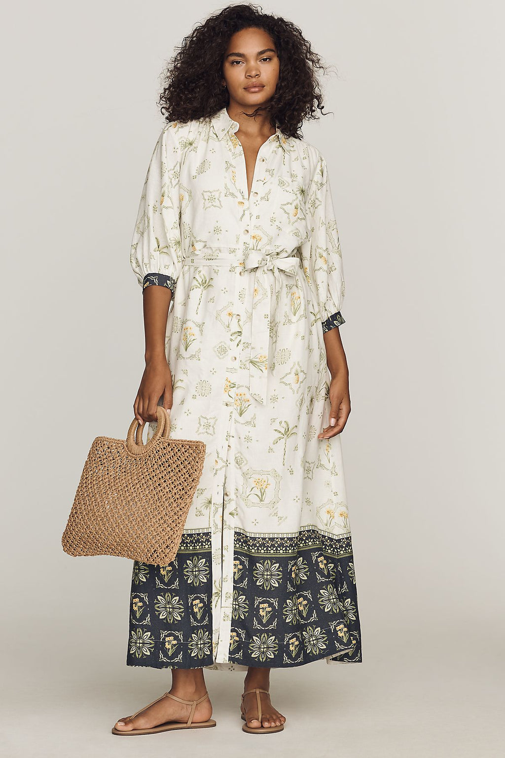 Maeve Mona Linen Blend Maxi Shirtdress