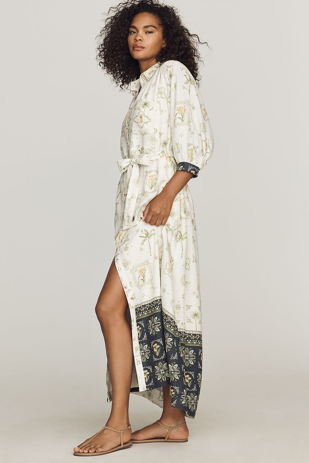 Maeve Mona Linen Blend Maxi Shirtdress