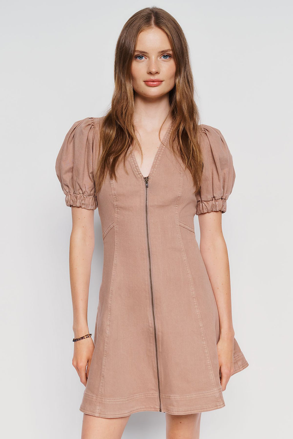 Calder Puff-Sleeve Denim Mini Dress