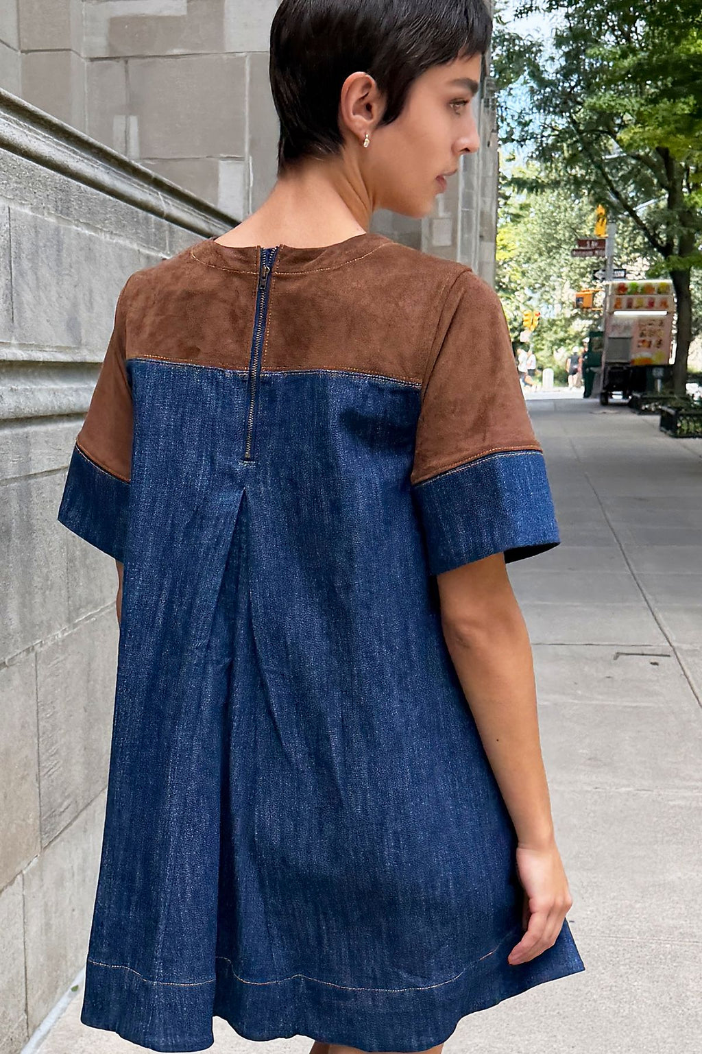 Maeve Denim Faux-Suede Mini Dress
