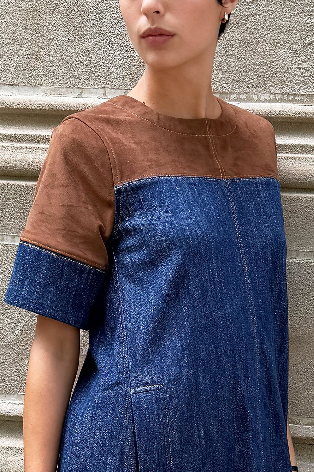 Maeve Denim Faux-Suede Mini Dress