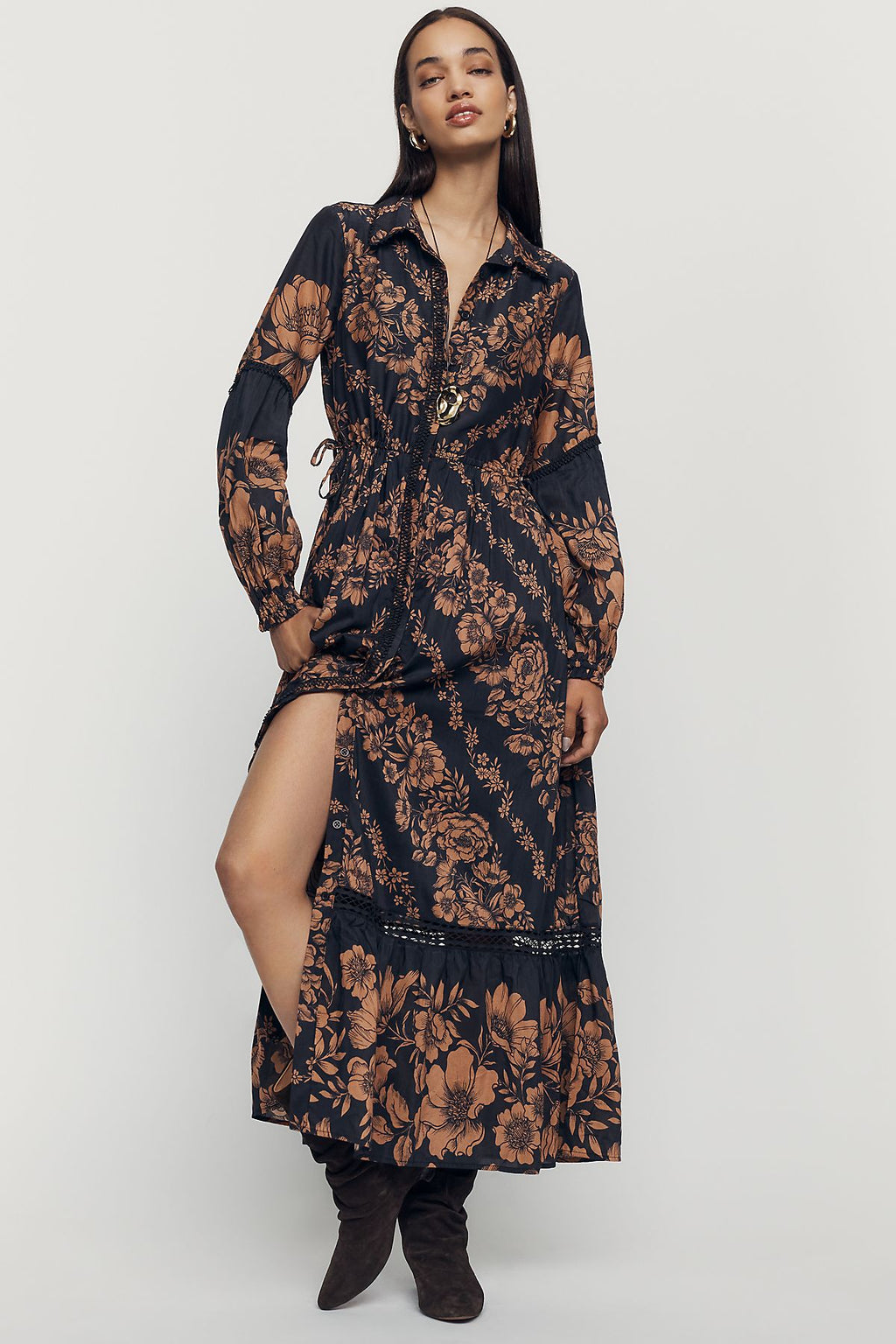 Eleanora Printed Buttondown Midi Shirtdress
