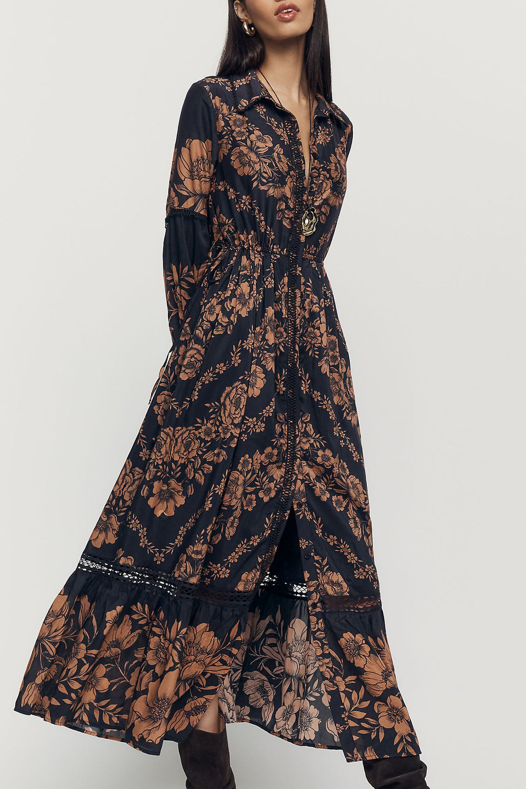 Eleanora Printed Buttondown Midi Shirtdress