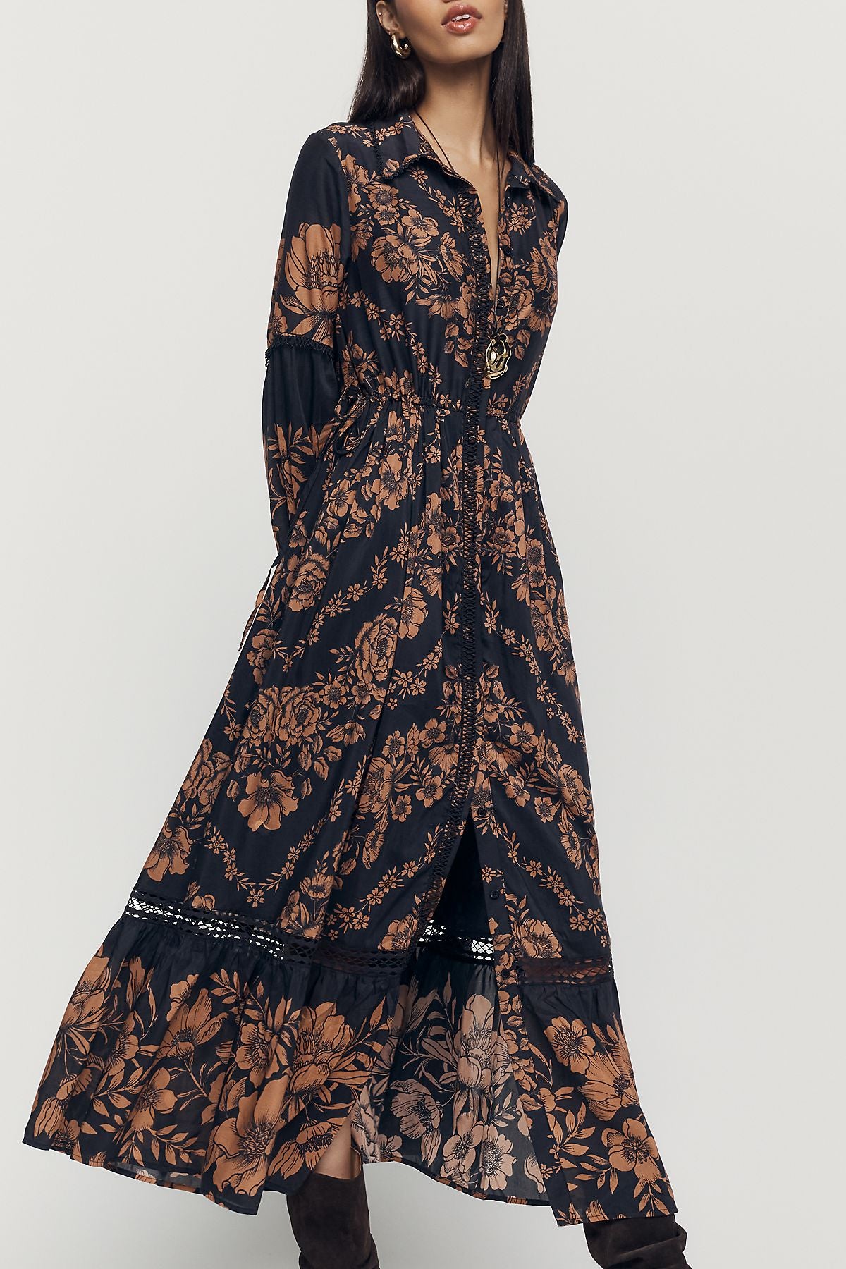 Eleanora Printed Buttondown Midi Shirtdress