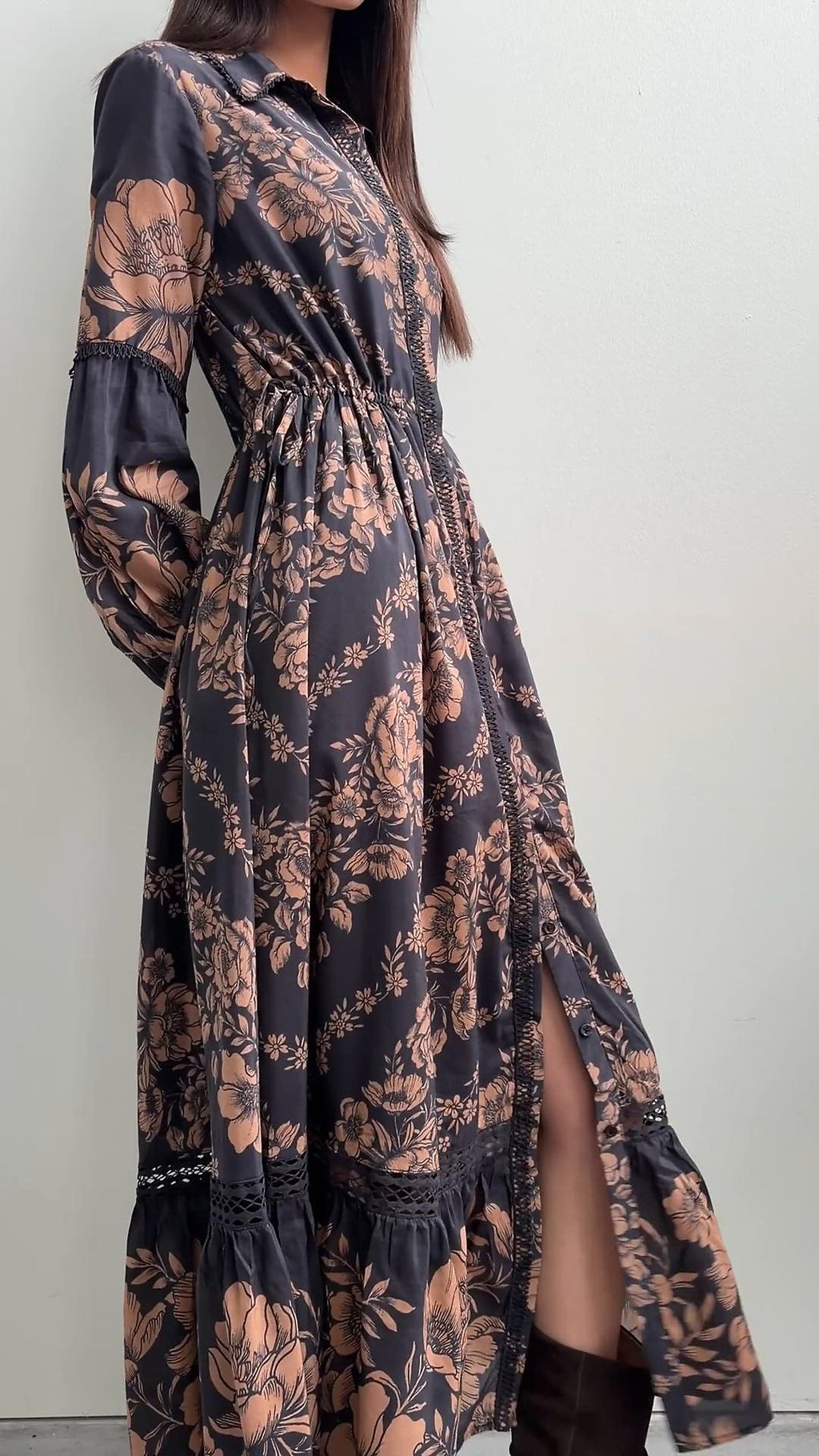Eleanora Printed Buttondown Midi Shirtdress