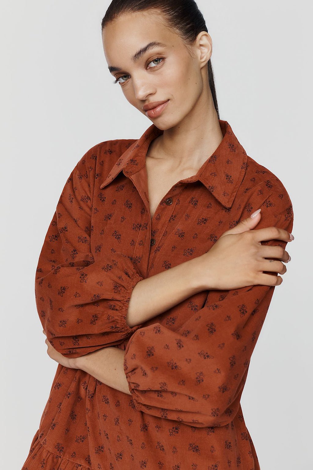 Maeve Bettina 100% Cotton Corduroy Mini Shirtdress