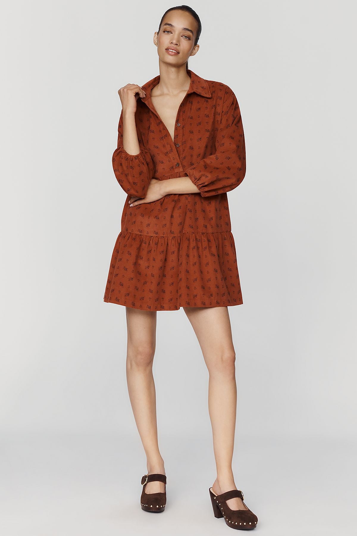 Maeve Bettina 100% Cotton Corduroy Mini Shirtdress