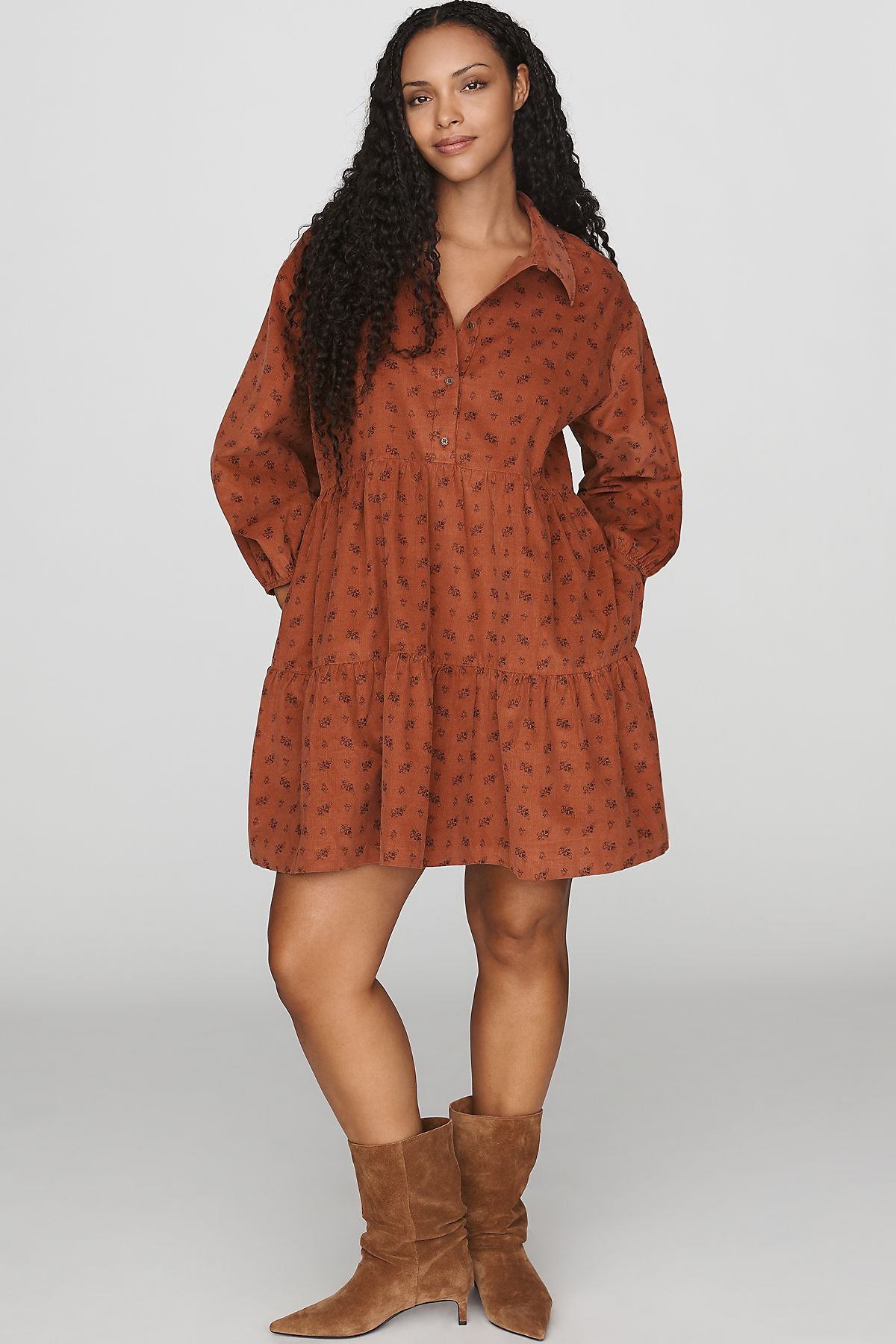 Maeve Bettina 100% Cotton Corduroy Mini Shirtdress